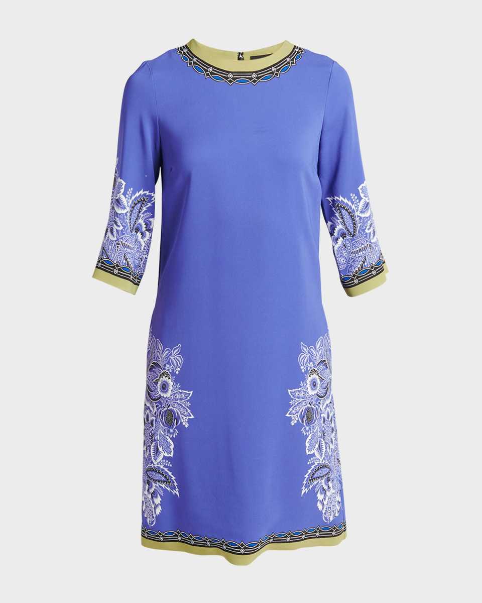 Bandana Border Engineer Print 3/4-Sleeve Shift Dress